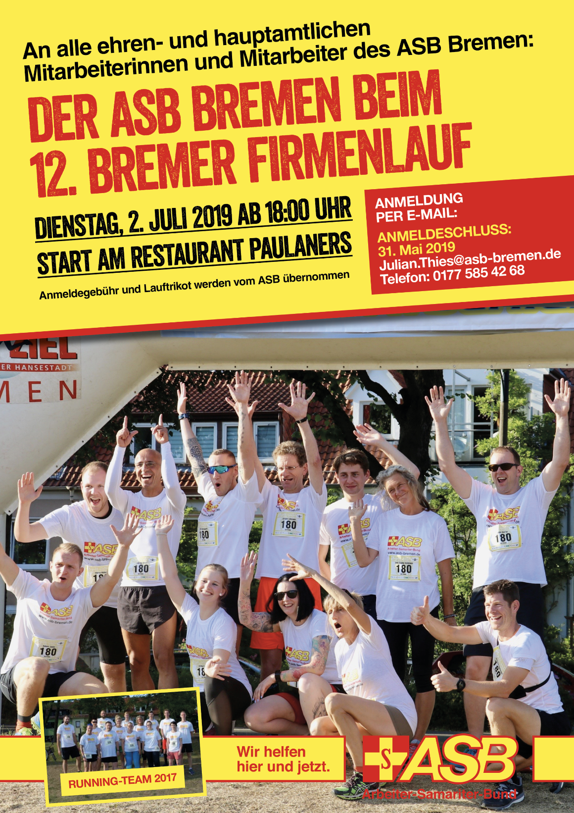 ASB-Mitläufer/Innen gesucht: Macht mit beim 16. Bremer-Firmenlauf 2023! 